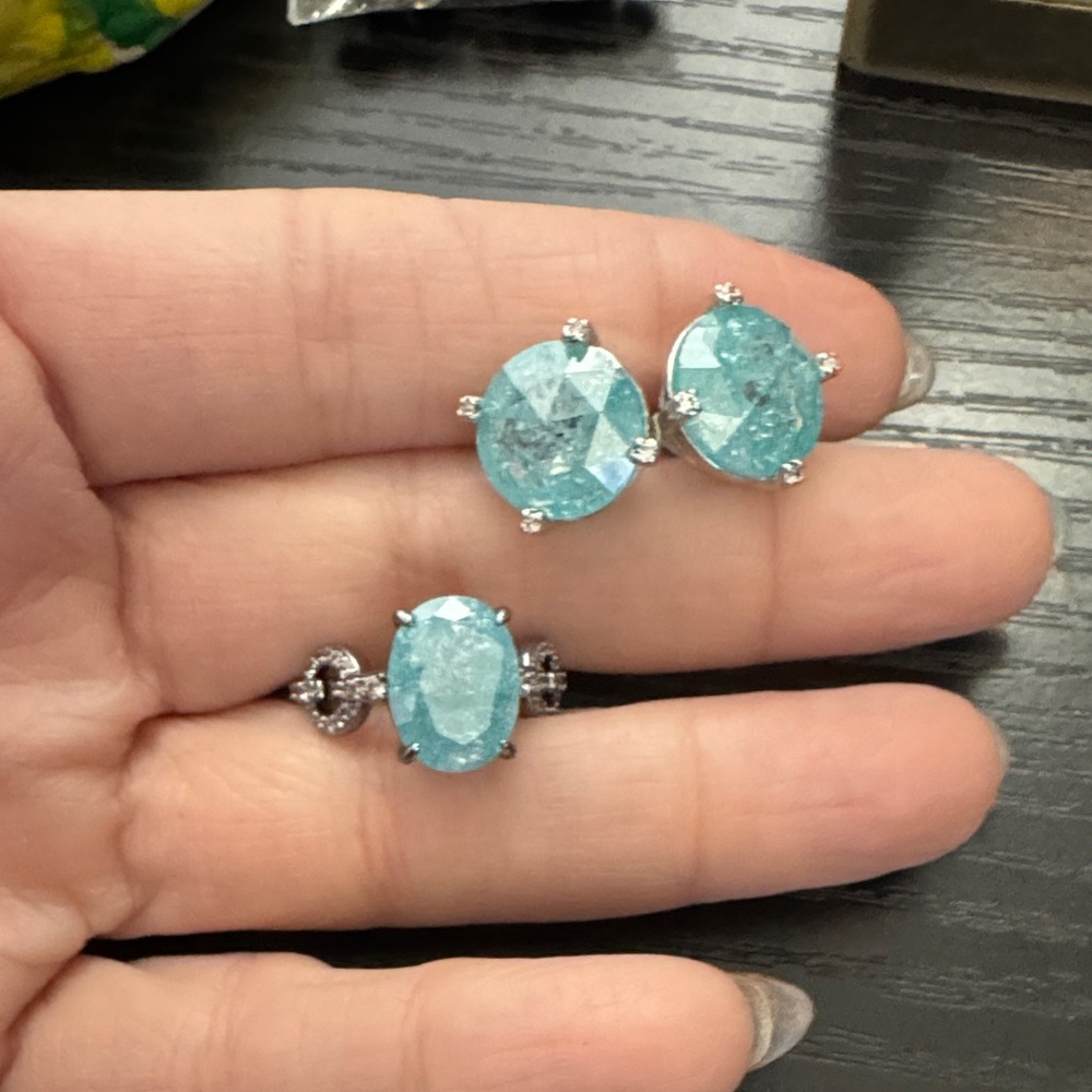 Blue ice ring and earrings